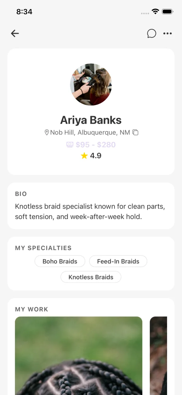 Profile showing a portfolio of shared looks